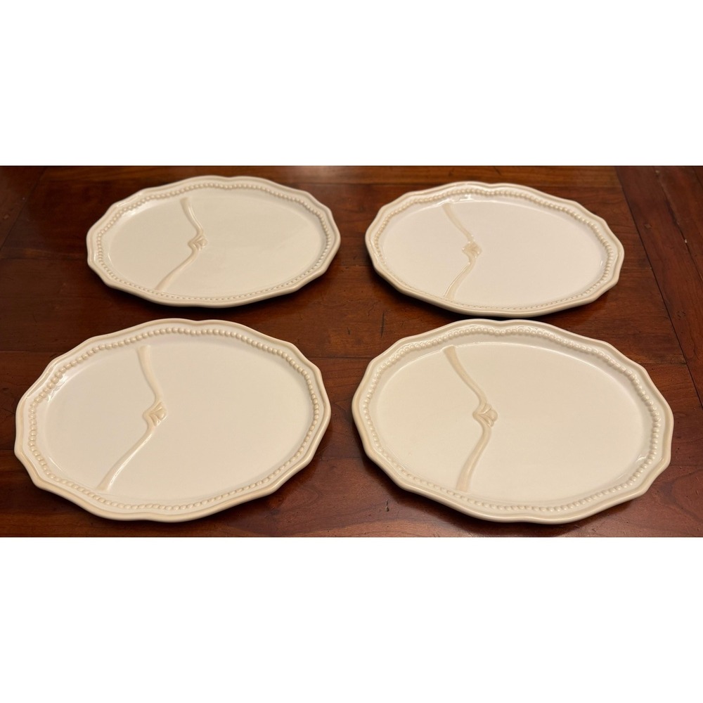 Set of 4 Princess House Pavillion Divided Luncheon Plates Ivory Ceramic 1328